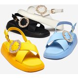 Resti Black fabric women's sandals on a flat sole with cubic zirconia Senire - Footwear | Shoptok.si