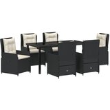 vidaXL 7-delni vrtni jedilni set Črn Poli Ratan, Vrtna miza Črna 160x80x73 cm Temperirano steklo | Shoptok.si