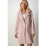  Women's Light Pink Double Breasted Collar Buttoned Cachet Coat