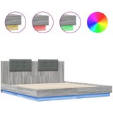 Maison Chic Posteljni okvir - Dvoposteljna postelja - Zakonska postelja z vzglavjem in LED siva sonoma 200x200 cm, (21696284) Cene