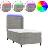  Krevet box spring s madracem LED svjetlosivi 90x200 cm baršun | shoptok.hr