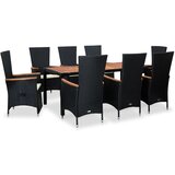  9-dijelni vrtni blagovaonski set od poliratana s jastucima crni | shoptok.hr