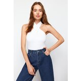 Trendyol White Halter Fitted Stretch Knit Blouse Cene
