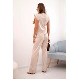 Kesi Włoski Elegant women's set with wide trousers and a ruffled blouse beige | shoptok.hr