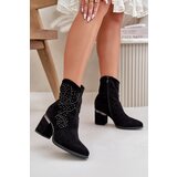 S. BARSKI Embellished Perforated Women's Heeled Boots Made Of Eco Suede Black S.Barski Cene