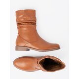 Shelvt Comfortable caramel ankle boots with ruffles | shoptok.hr