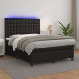 The Living Store Box spring postelja z vzmetnico LED črna 140x190 cm um. usnje - Box Spring Postelja, (21520425) Cene