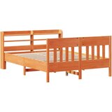 vidaXL Posteljni okvir z vzglavjem voščeno rjava 150x200 cm borovina, (21304053) Cene
