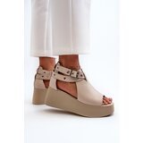 Zazoo 1732 Leather Wedge Sandals Beige | Shoptok.si