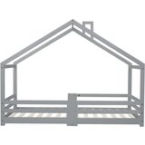 Lumor Postelja v obliki hiše z zaščitno mrežo - 90x200 cm - Iz masivnega lesa - Siva, (22155621) | Shoptok.si