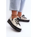 S. BARSKI Lace-up Women's Platform Shoes Natural Leather Beige S.Barski LR620 | ePonuda.com