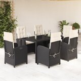  7-dijelni vrtni blagovaonski set s jastucima crni od poliratana Crna 150 cm table length | shoptok.hr