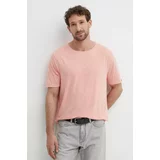 Tommy Hilfiger Kratka majica s primesjo lanu roza barva