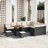 vidaXL 12 delni vrtni sofa set z blazinami, črn poli ratan, akacija | Shoptok.si