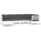 Maison Chic Seti vrtnega pohištva - Vrtna garnitura - Vrtni pohištvo set 6-delna z blazinami bela trdna borovina, (21816332) | Shoptok.si