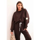 Kesi Włoski Ladies' set with a loose sweatshirt and pants with the inscription LOVE brown u