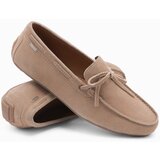 Ombre Men's leather moccasin shoes with thong and driver sole - beige Cene