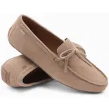 Ombre Men's leather moccasin shoes with thong and driver sole - beige