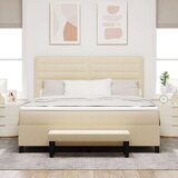  Postelja na vzmet z vzmetnico in klopjo kremasta 180x200 cm tkanina, (22083253) | Shoptok.si