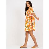 Fashion Hunters White and orange dress with prints and decorative buttons Cene