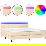  Box spring postelja z vzmetnico LED krem 200x200 cm blago, (20884186) | Shoptok.si