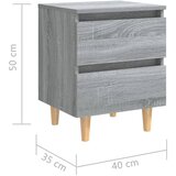  Noćni ormarići s drvenim nogama 2 kom sivi hrast 40x30x50 cm | shoptok.hr