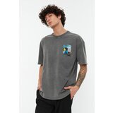 Trendyol Anthracite Men's Relaxed Fit Cycling Collar Short Sleeve Acid Wash Printed T-Shirt | ePonuda.com