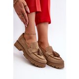 Zazoo 3469 Suede Women's Loafers With Fringes Beige | Shoptok.si