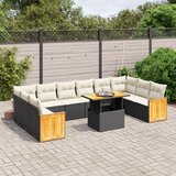 vidaXL Vrtna sedežna garnitura 11-delna z blazinami črn poli ratan | Shoptok.si