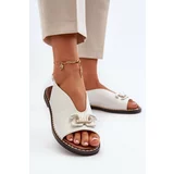 Kesi Women's flat-heeled sandals with embellishments, white Loraeleh