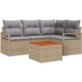  5-delna vrtna sofa garnitura z blazinami bež poli ratan akacija | Shoptok.si