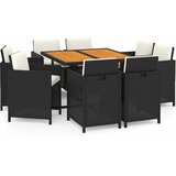  9-dijelni vrtni blagovaonski set s jastucima crni od poliratana Crna 109 cm table length | shoptok.hr