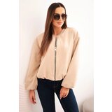 Kesi Włoski Women's jacket with a zipper and puffed sleeves beige Cijene