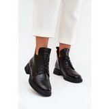 VINCEZA Leather Ankle Boots with Decorative Embossing Insulated Cene