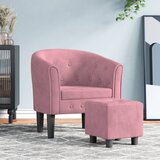 Zaobljena fotelja s tabureom ružičasta baršunasta | shoptok.hr