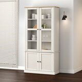 The Living Store Steklena vitrina VIGO bela 85x35x170 cm trdna borovina - Steklena Vitrina, (21554602) Cene