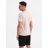 Ombre Men's printed cotton t-shirt with round neckline - beige | Shoptok.si