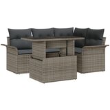 vidaXL Set od 5 dijelova Vrtne Sofe s Jastučićima Siva Poli Ratan, 2-Sjedna Vrtna Sofa s Pohranjivanjem i Jastučićima Siva Poli Ratan | shoptok.hr