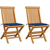 Maison Chic Vrtni stoli - Stol za vrt s kraljevo modrimi blazinami 2 kosa trdna tikovina JS1964, (21877693) | Shoptok.si