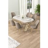 Hanah home Lai - White, Gold, Cappuccino WhiteGoldCappucino Dining Table & Chairs Set (7 Pieces) | ePonuda.com