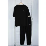 Trendyol Black Oversize/Wide Cut Printed T-Shirt Tracksuit Bottom-Top Set