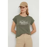 PepeJeans Bombažna kratka majica HELEN ženska, zelena barva