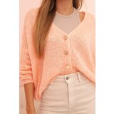 Kesi Włoski Women's sweater with a V-neck and buttons apricot | shoptok.hr