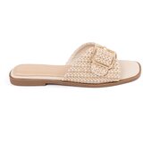 GOODIN Beige and white checkered flip-flops with buckle Cene