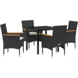 vidaXL 5-delni komplet zunanje jedilnice z blazinami v črnem poliratanu, vrtna miza v črni barvi 80x80x73 cm s kaljenim steklom | Shoptok.si