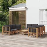 The Living Store Vrtna sedežna garnitura 9-delna temno sive blazine bambus - Vrtna Sedežna Garnitura, (21462617) | Shoptok.si