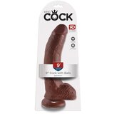 King Cock 9 - velik prijemalni, testisni dildo (23 cm) - rjav Cene