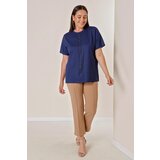 By Saygı Vertical Stone Print Short Sleeves Plus Size Blouse | Shoptok.si