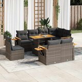 vidaXL 9-dijelni set vrtnih sofa poliratan i bagrem s jastucima sivi | shoptok.hr