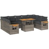  10-dijelni set vrtnih sofa poliratan i bagrem s jastucima sivi | shoptok.hr
